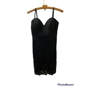 Bebe Black Eyelet Lace Spaghetti Strap Dress Shorts Underneath SIZE S